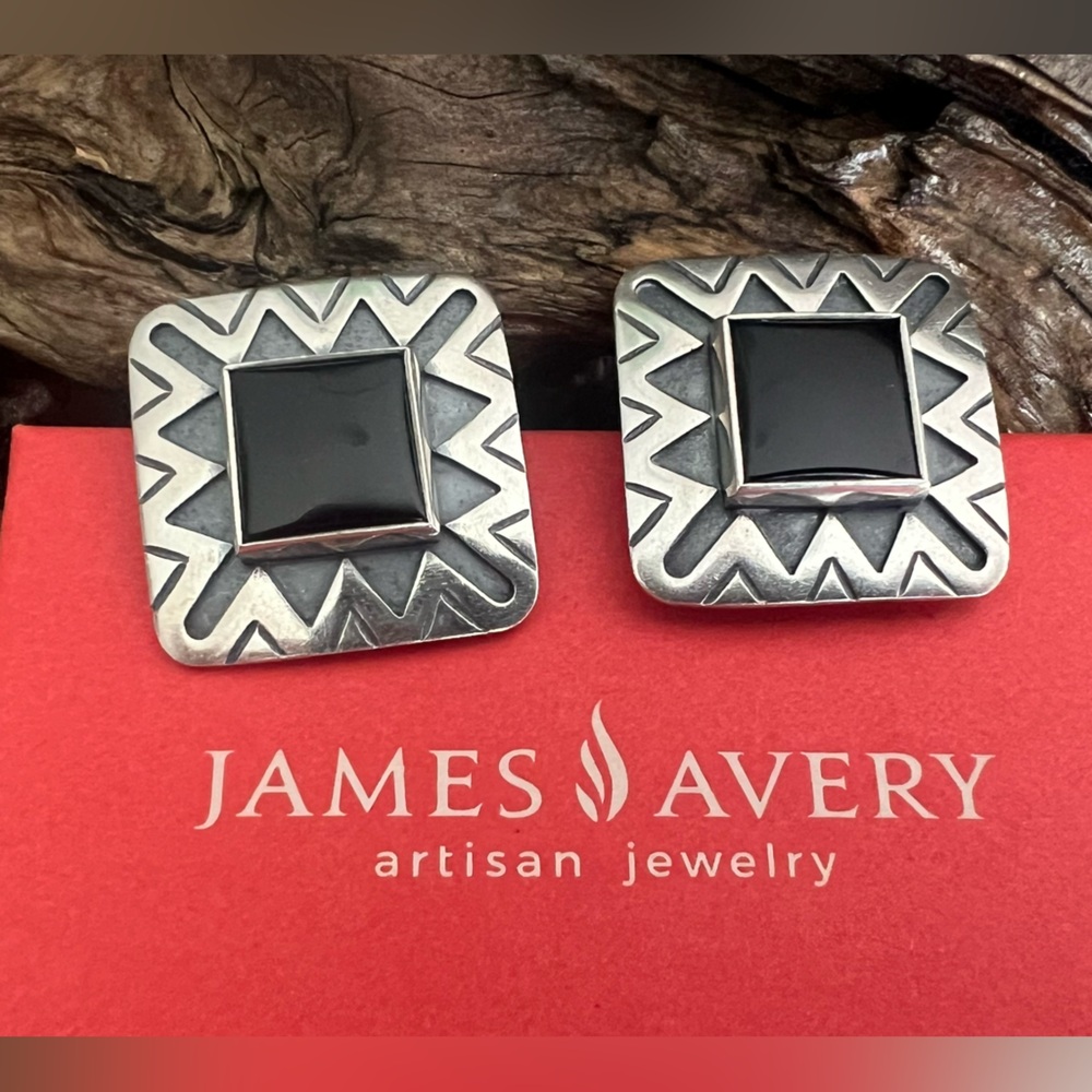 Authentic Vintage James Avery Earrings Onyx Southwest Style Signed Numbered 1”
